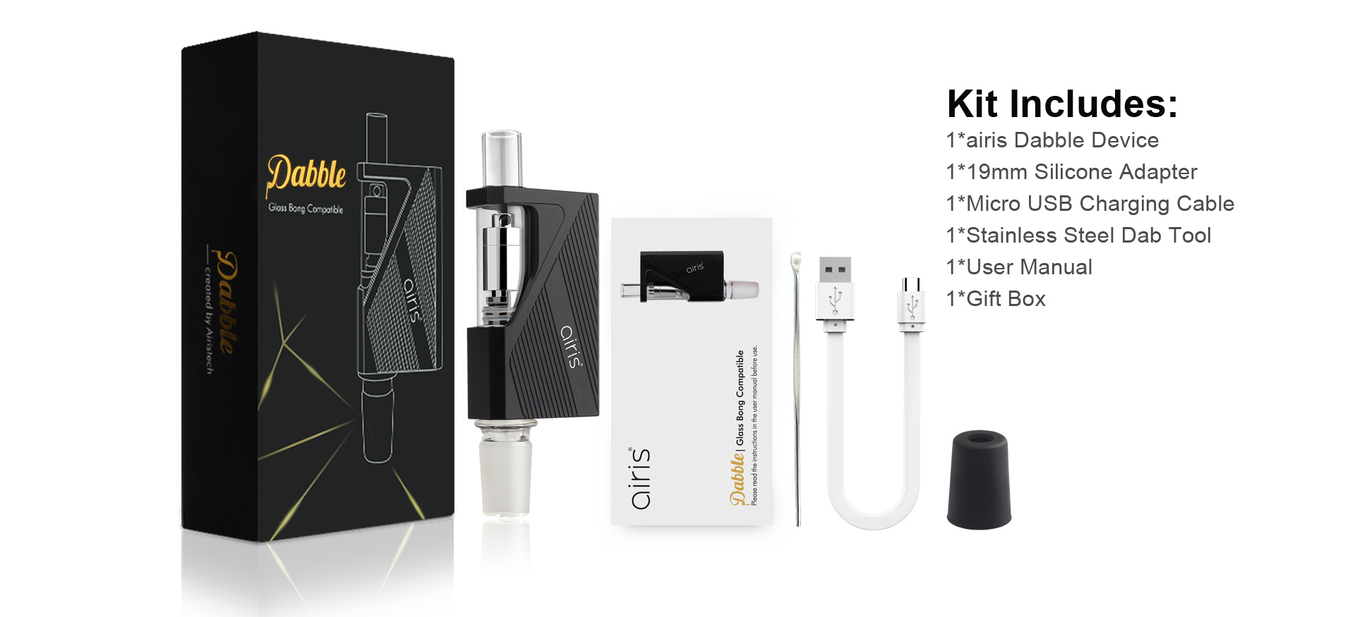 Airis Dabble vaporizer packaging with product details and brand logo