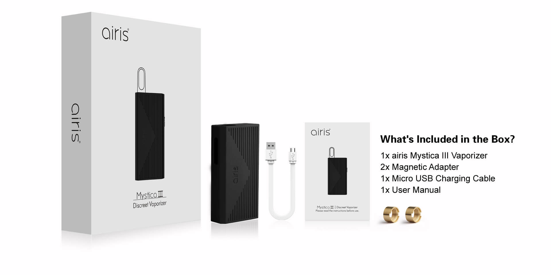 Airis Mystica 3 vaporizer packaging with brand logo and product details