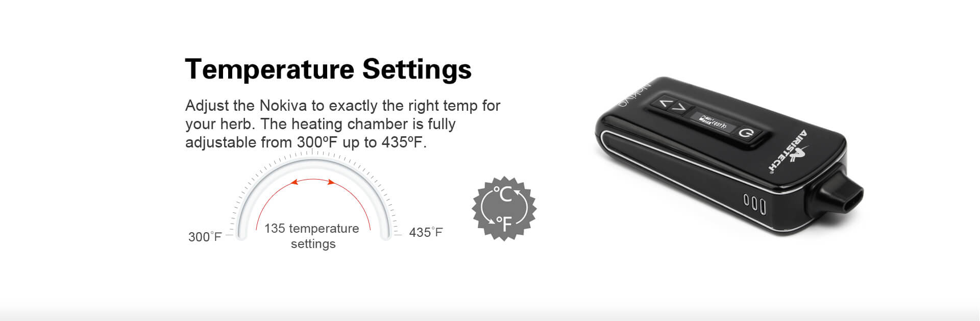 Close-up of Herbva Nokiva vaporizer's heating chamber and temperature control settings 2