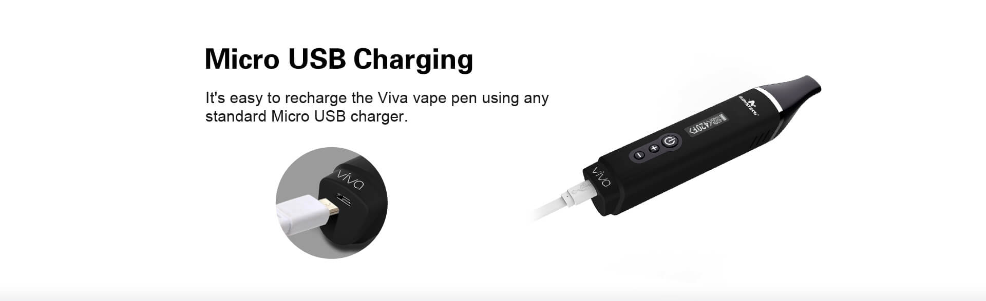 Herbva Viva vaporizer accessories including charger, mouthpiece, and cleaning brush 2