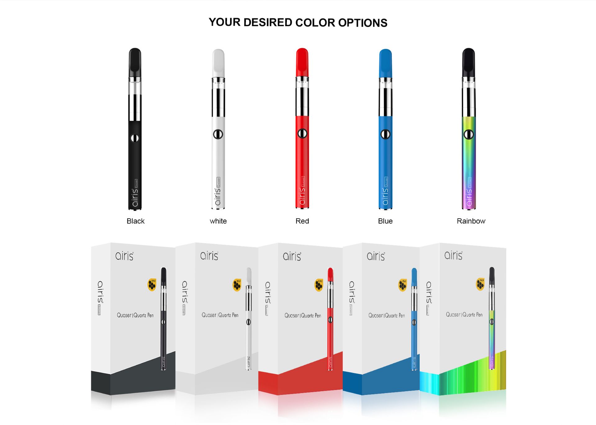 Airis Quaser vaporizer packaging with product information and brand logo
