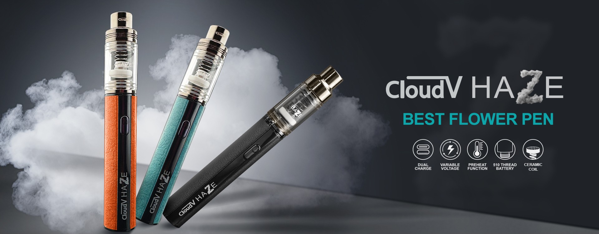 Cloudv Haze portable vaporizer for dry herb and concentrate with sleek, ergonomic design