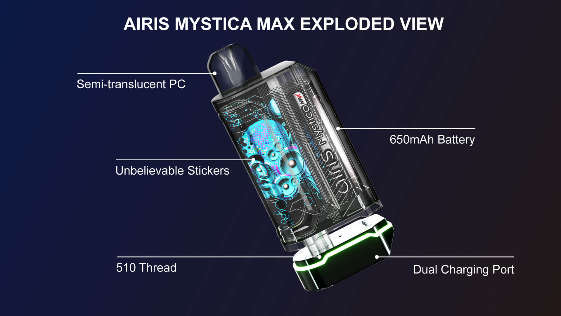 Close-up of Airis Mystica Max vaporizer's ceramic heating chamber and easy-to-use temperature controls