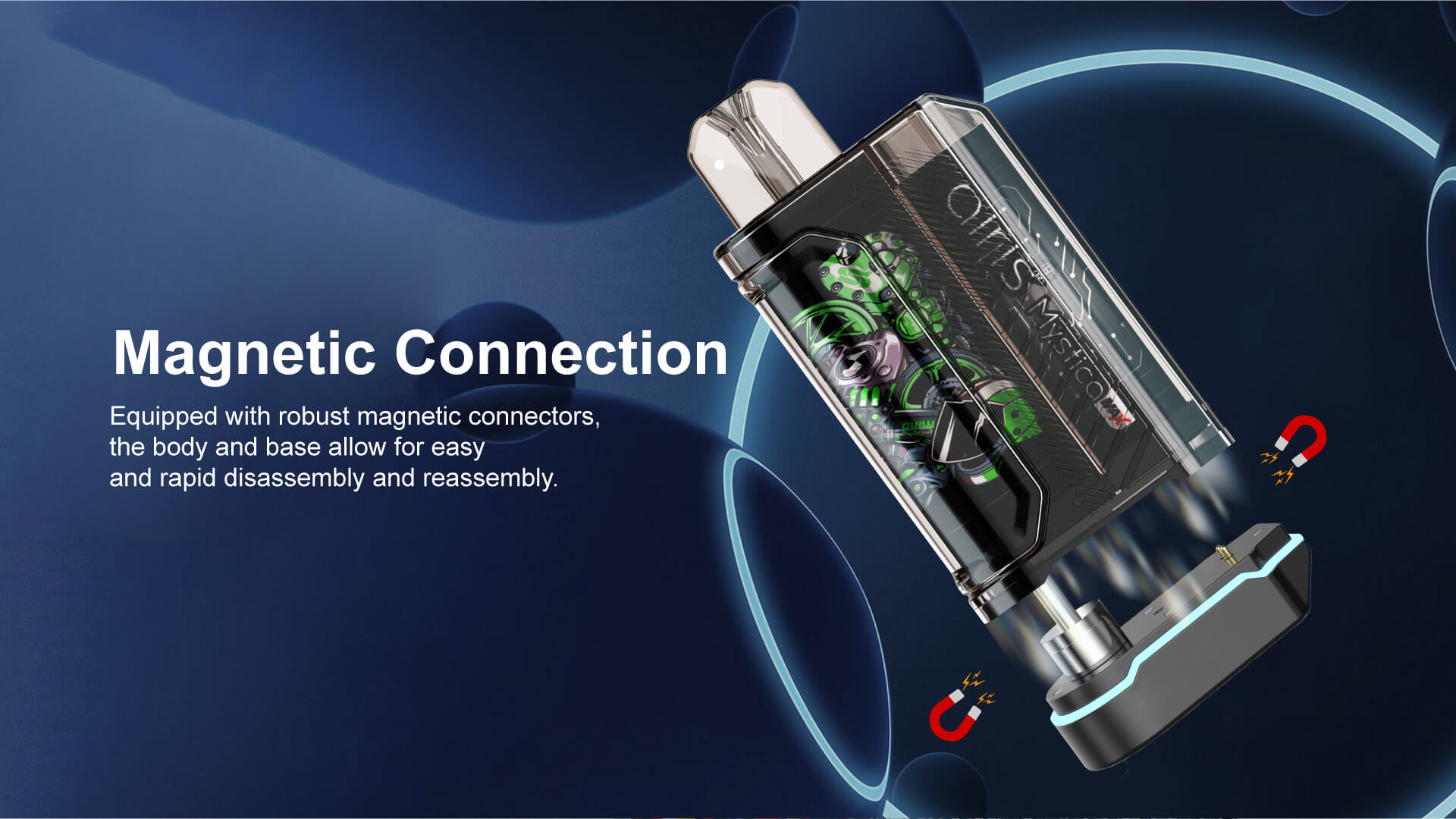 Airis Mystica Max vaporizer accessories including charger, mouthpiece, and user manual
