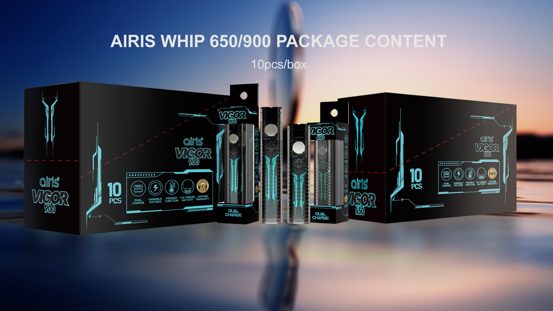 Airis Vigor vaporizer packaging with product details and brand logo
